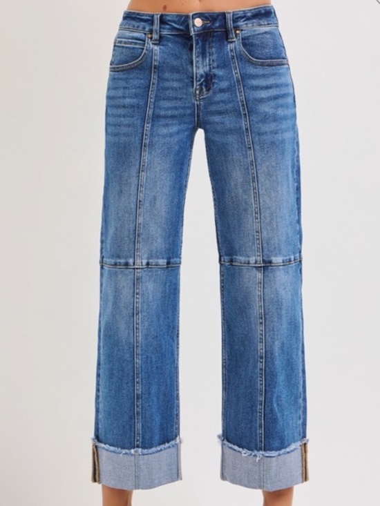 Risen Jeans Denim - Risen Slouchy Women’s Blue Wide-Leg Crop Jeans